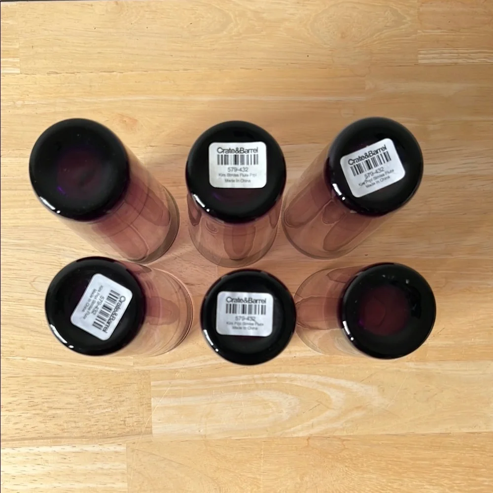Crate & Barrel Set of Six Kira Purple Stemless Flute Glasses